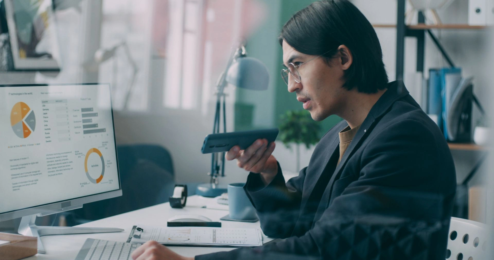 Business owner comparing Virtual Assistant agency services online.